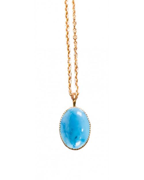 Collier Nilaï fin avec pendentif ovale en pierre turquoise