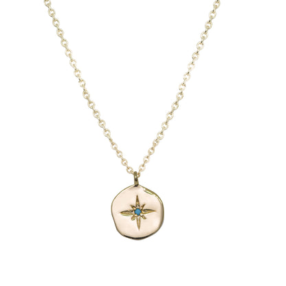 Collier doré gravé Etoile Nord et ornée zircon turquoise