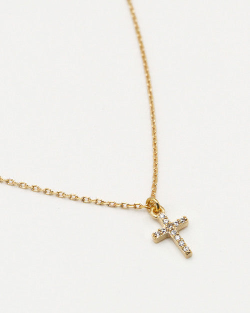Collier fin plaqué or Nilaï avec pendentif croix à strass 