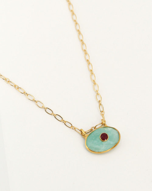 collier à mailles fines et pierre naturelle amazonite