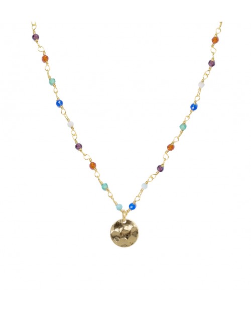 Collier Nilaï orné perles colorées multicolores et petite médaille