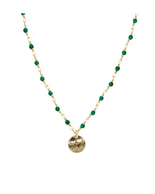 Collier Nilaï orné perles colorées vertes et petite médaille