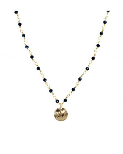 Collier Nilaï orné perles colorées noires et petite médaille