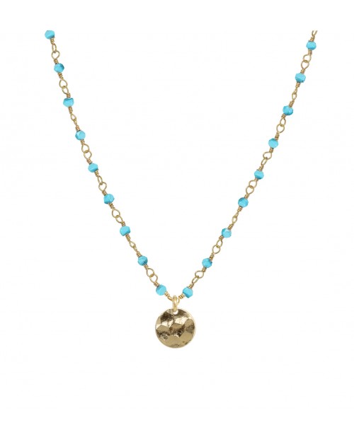 Collier Nilaï orné perles colorées bleues et petite médaille