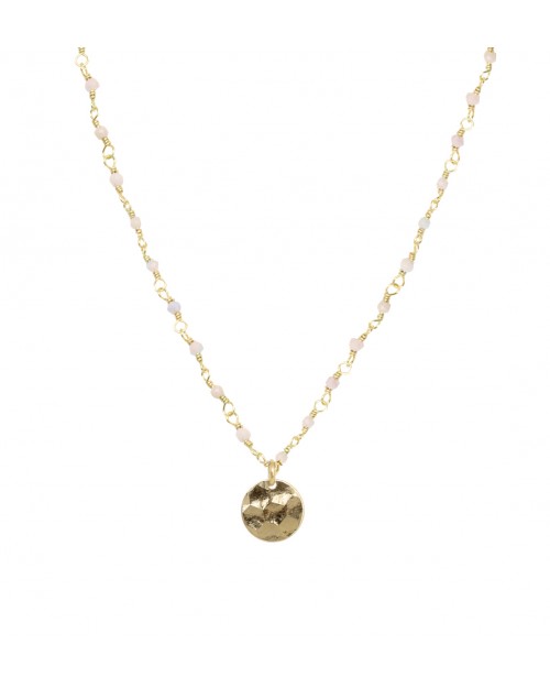 Collier Nilaï orné perles colorées roses pale et petite médaille