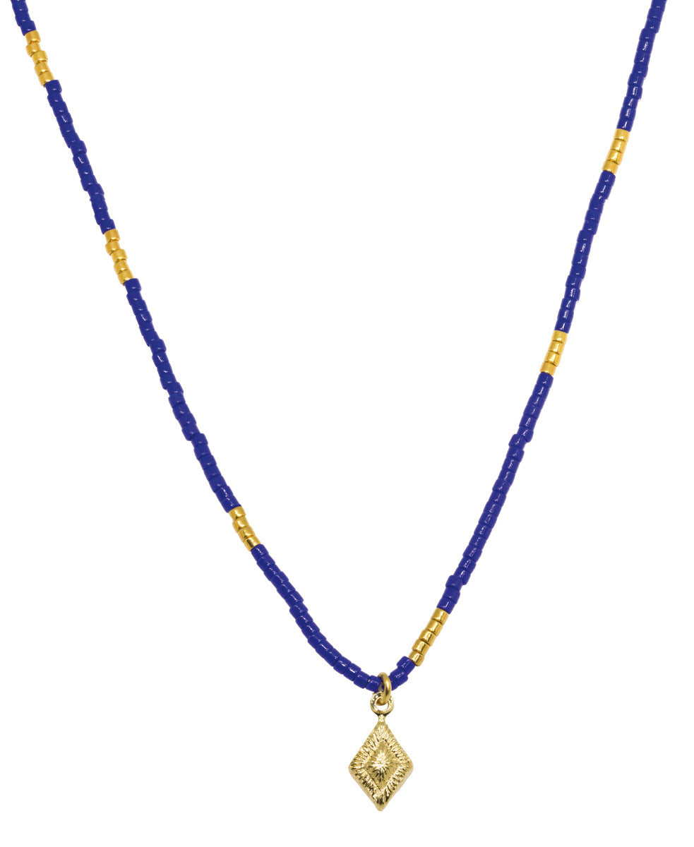 Collier Nilaï perles miyuki bleues et orné pendentif losange
