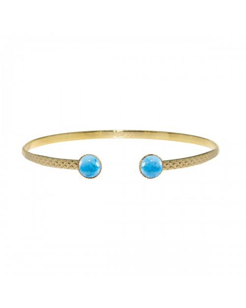 Jonc athéna gaufré fini doré orné d'une pierre turquoise