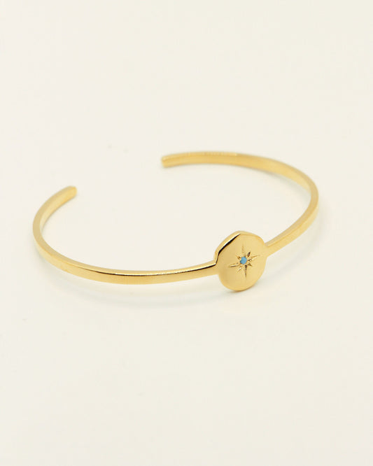 Jonc gravé Etoile Nord et ornée zircon turquoise