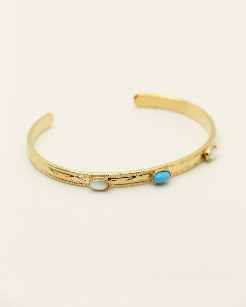 Jonc taille ajustable orné 3 pierres naturelles turquoise nacre