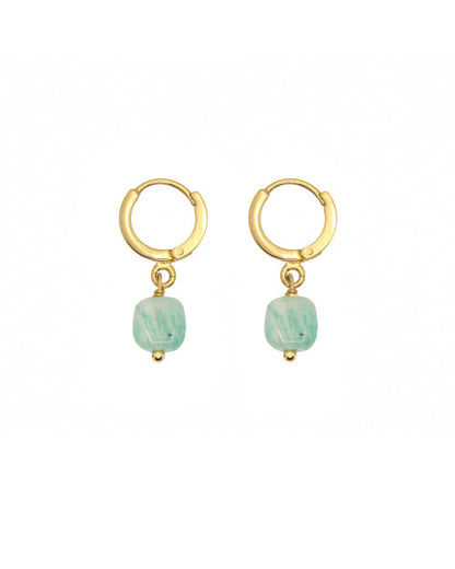 Petites boucles d’oreilles ornées d’une pierre semi-précieuse carrée amazonite