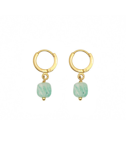 Petites boucles d’oreilles ornées d’une pierre semi-précieuse carrée amazonite